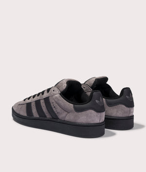 adidas Originals Campus 00s trainers in Charcoal/Core Black/Charcoal, leather and suede at EQVVS. Back shot. 