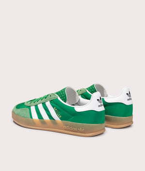 adidas Originals Gazelle Indoor Trainers in Green/Footwear White/Hazy Green at EQVVS. Back Shot. 