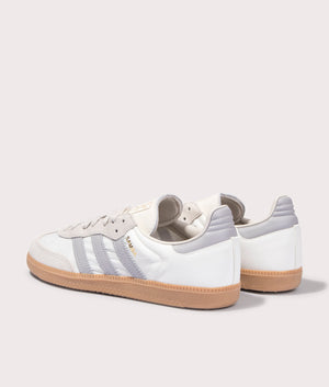 adidas Originals Samba OG trainers in Off White/Grey Two/Alumina at EQVVS. Back shot. 