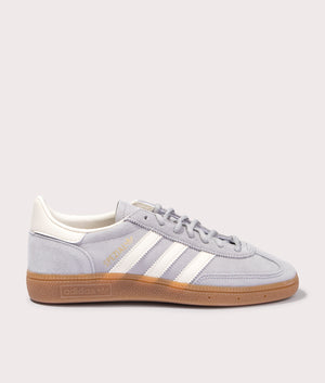 adidas Originals Handball Spezial Trainers in Grey Two/Cream White/Footwear White at EQVVS. Solo side shot. 