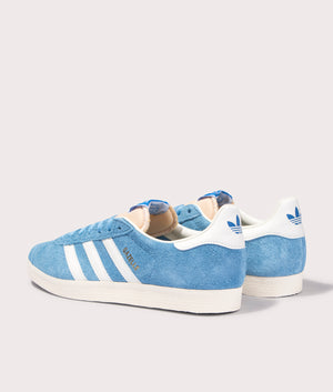 adidas Originals Gazelle Trainers in Light Blue/Off White/Cream White at EQVVS.  Back Shot. 