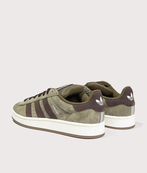 adidas Originals Campus 00s Trainers in Olive Strata, Dark Brown and Cloud White. EQVVS back shot