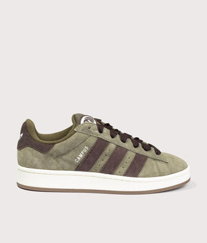 adidas Originals Campus 00s Trainers in Olive Strata, Dark Brown and Cloud White. EQVVS side shot