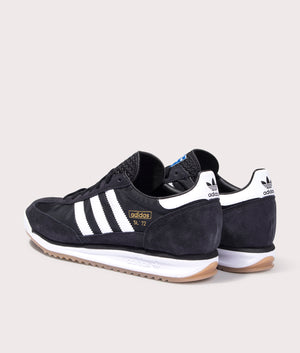 Adidas Originals SL 72 RS Trainers in Core Black/Footwear White/Blue at EQVVS. Back Shot. 