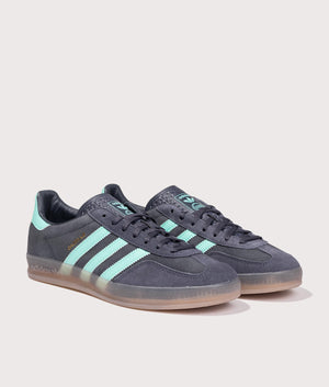 Gazelle Indoor Trainers in Shadow Navy by adidas Originals at EQVVS. Side Pair Shot. 