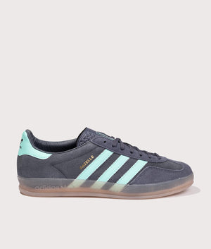 Gazelle Indoor Trainers in Shadow Navy by adidas Originals at EQVVS. Side Angle Shot.