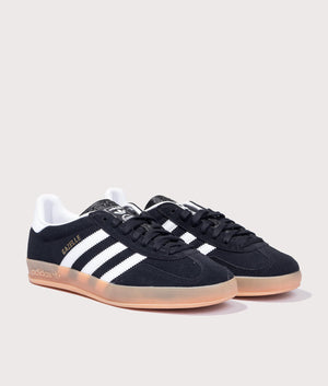 adidas originals Gazelle Trainers in Core Black/Footwear White/Gum 2 at EQVVS. Front Pair shot. 