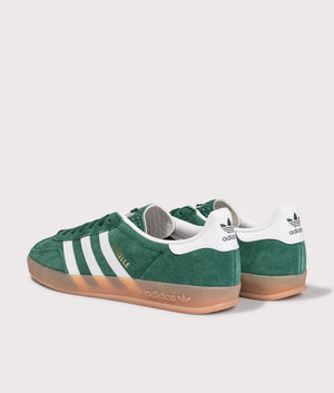 adidas Orginals Gazelle Indoor Trainers in  Collegiate Green/Cloud White/Gum. Shot at EQVVS.  back shot.