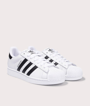 adidas Originals SUPERSTAR II Trainers in White/Core Black/Footwear White, 100% leather at EQVVS. Front shot.