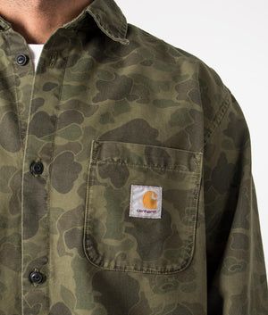 Carhartt WIP L/S Duck Shirt in Camo Duck and Office Green for men at EQVVS Detail Shot