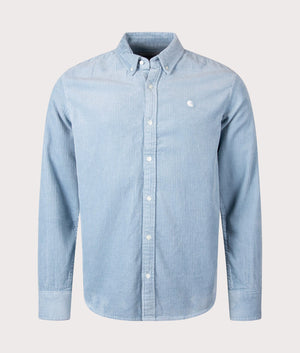 Carhartt WIP Relaxed Fit Madison Cord Shirt in Dusty Ice/Wax blue for men at EQVVS Front Shot 