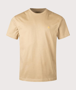 Carhartt WIP Relaxed Fit Chase T-Shirt in Dusty H Brown. front Shot at EQVVS