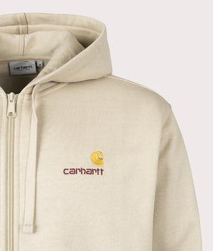 Relaxed Fit American Script Jacket in Fleur de Sel from Carhartt WIP. Detail angle shot at EQVVS.