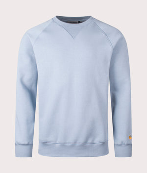 Carhartt WIP, Chase Sweatshirt, Frosted Blue/Gold, Eqvvs Menswear, front shot angle