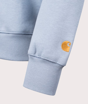 Carhartt WIP, Chase Sweatshirt, Frosted Blue/Gold, Eqvvs Menswear, detailed shot angle