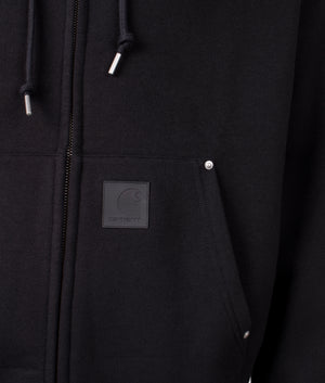 Eldon Hoodie by Carhartt WIP in black. Shot at EQVVS. Detail shot. 