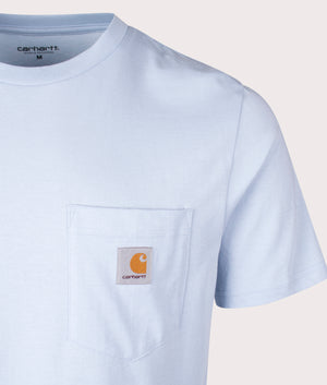 Carhartt WIP Pocket T-Shirt in Air Sky Blue at EQVVS. Detail Shot.