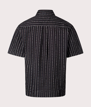 Carhartt WIP Relaxed Fit Short Sleeve Drewe Shirt in Heart C Pinstripe/ Black/Natural colourway, 100% Cotton at EQVVS. Back shot. 