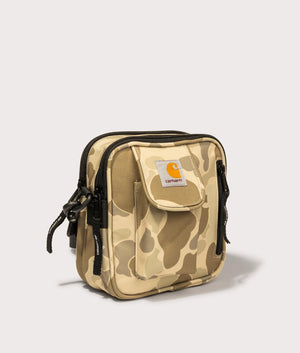 Carhartt WIP Small Essentials Bag in Camo Duck/Desert. Shot at EQVVS. Front angle shot 