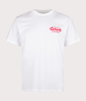 Carhartt WIP Relaxed Fit Logo T-Shirt in White, 100% cotton at EQVVS. Front shot. 