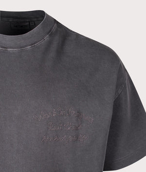 Carhartt WIP Relaxed Fit Bait Shack T-Shirt in Black, 100% Cotton at EQVVS. Detailed shot.