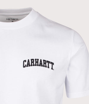 Carhartt WIP S/S University Script T-Shirt in white. EQVVS Detail shot.