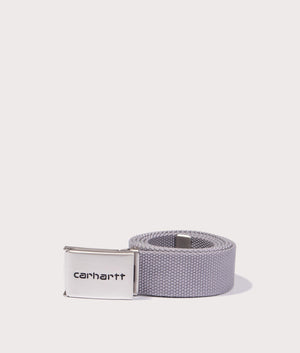 Carhartt WIP Chrome Clip Belt in Yosemite. Shot at EQVVS. Logo shot 