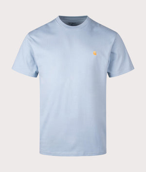 Carhartt WIP Chase T-Shirt in blue - Shot at EQVVS. Front shot. 