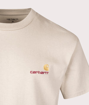 Cream American Script Tee by Carhartt WIP. Shot at EQVVS. Detail shot. 