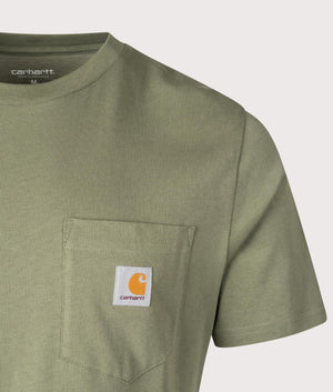 Carhartt WIP Pocket T-Shirt in Dollar Green. Shot at EQVVS.  Detail shot. 