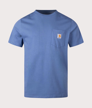 Carhartt WIP Pocket T-Shirt in Blue Iris, 100% Cotton at EQVVS. Front shot. 