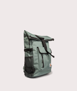 Carhartt WIP Philis Backpack in Silver Pine. Shot at EQVVS. Front angle shot 