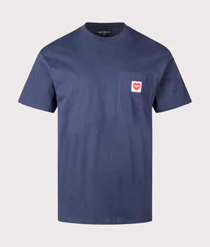 Carhartt WIP  Relaxed Fit Pocket Heart T-Shirt in Blue. Shot at EQVVS. Front detail shot