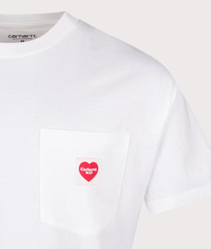 Carhartt WIP  Relaxed Fit Pocket Heart T-Shirt in White. Shot at EQVVS. Front logo shot