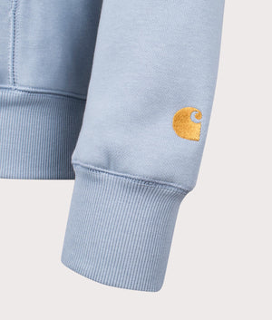 Chase Hoodie in Frosted Blue by Carhartt WIP at EQVVS. Detail Shot.