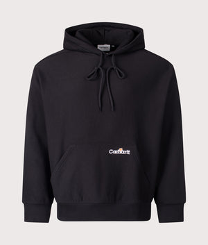 Carhartt WIP Relaxed Fit Label Script Hoodie in Black. EQVVS Front Shot.