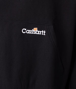 Carhartt WIP Relaxed Fit Label Script Hoodie in Black. EQVVS Detail Shot.