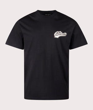 Carhartt WIP Relaxed Fit Logo T-Shirt in Black, 100% Cotton at EQVVS. Front shot. 