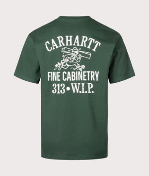 Carhartt WIP  Relaxed Fit Cabinetry T-Shirt in Conifer. Shot at EQVVS. Back shot