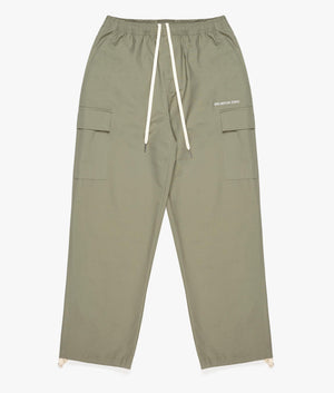 Relaxed Fit Ripstop Cargo Pants in Sage Green by MKI MIYUKI ZOKU. EQVVS Front Flat Shot.