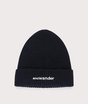 and wander Shetland Wool Knit Cap in Black, 100% Wool. At EQVVS. Front detail shot.