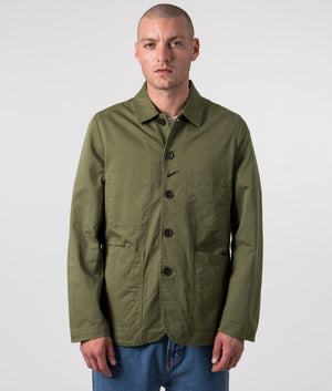 Universal Works Bakers Jacket Light Olive, EQVVS, Front 2