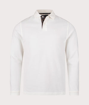 Barbour Essential Long Sleeve Tartan Pique Polo Shirt for Men in Whisper White at EQVVS. Front Shot