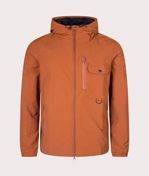 Barbour Lifestyle Angler Showerproof Jacket in Dark Ginger. At EQVVS Menswear. Front detail shot.