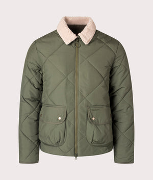 Barbour Lifestyle Angler Quilted Jacket in Fern. At EQVVS Menswear. Front detail shot