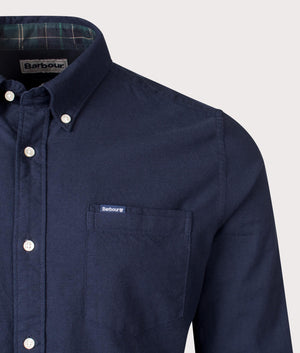 Marsden Oxford Shirt in Sapphire Navy Barbour. Detail shot. 