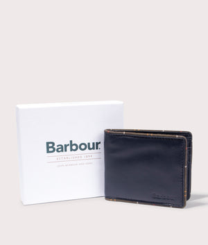 Barbour Chatton Leather Wallet in Navy and Classic Tartan, 100% Leather. EQVVS Box Shot