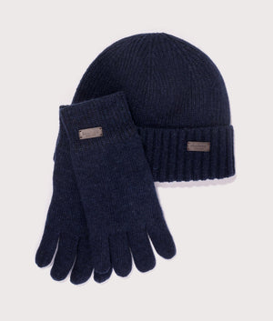 The Carlton Fleck Beanie & Gloves Gift Set in Navy by Barbour. EQVVS Gift Set Shot.