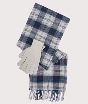 Tartan Scarf & Glove Gift Set in Blue Granite by Barbour. EQVVS set shot.