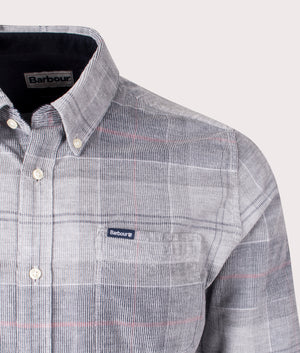 Barbour Blair Tailored Tartan Cord Shirt in Blue Granite. EQVVS Detail Shot